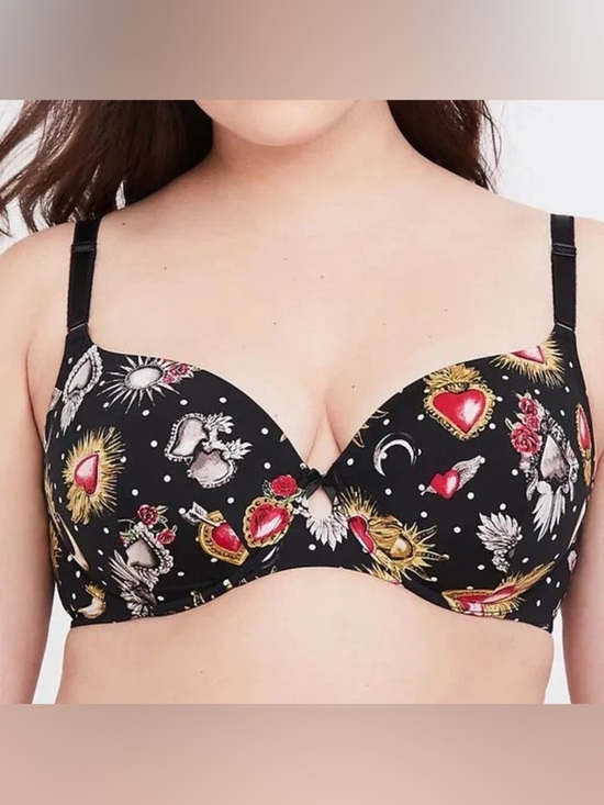 Torrid Curve Other - Torrid Curve Back Smoothing Push Up Plunge Bra Size 44DD Celestial Hearts Roses